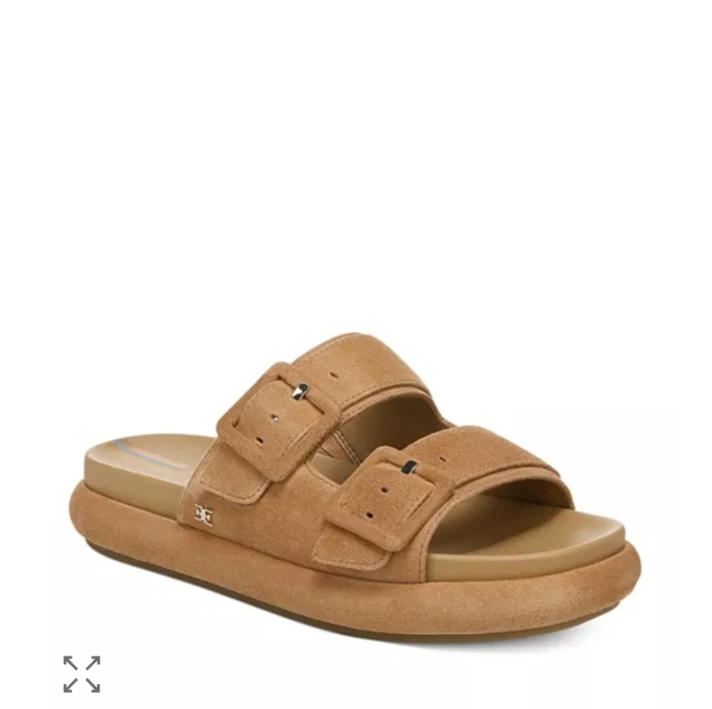 EUC...Kenzie Suede Double Buckle Slide Sandals - Tan